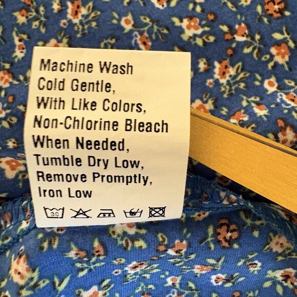 BTFBM Blue Floral High Neck Short Sleeve Blouse Size Large Ruffled Sleeves - Picture 10 of 13